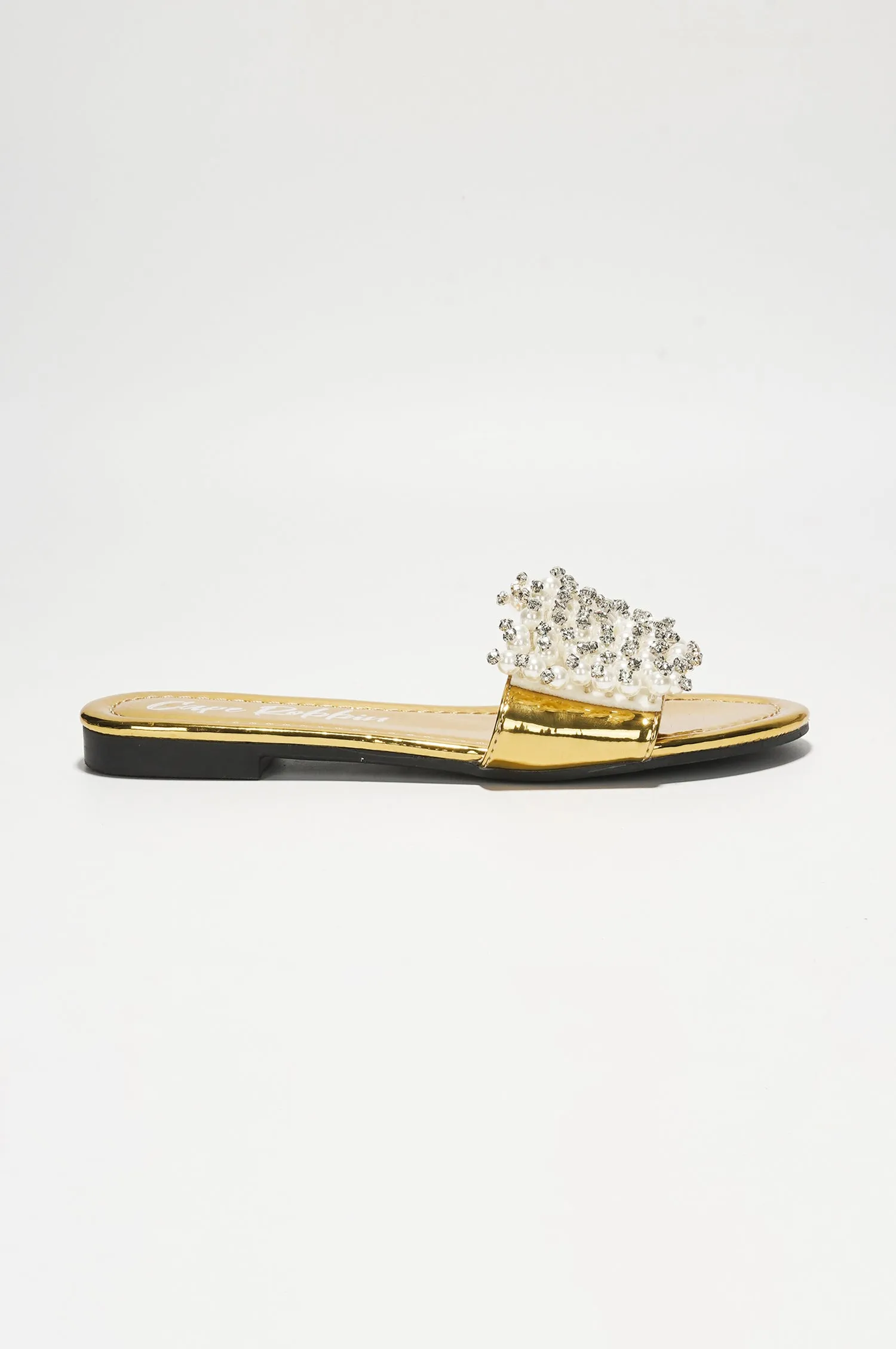 Fara Glamorous Pearl Embellished Round Toe Slip On Sandals - Gold sold by Cape Robbin product image thumbnail 3