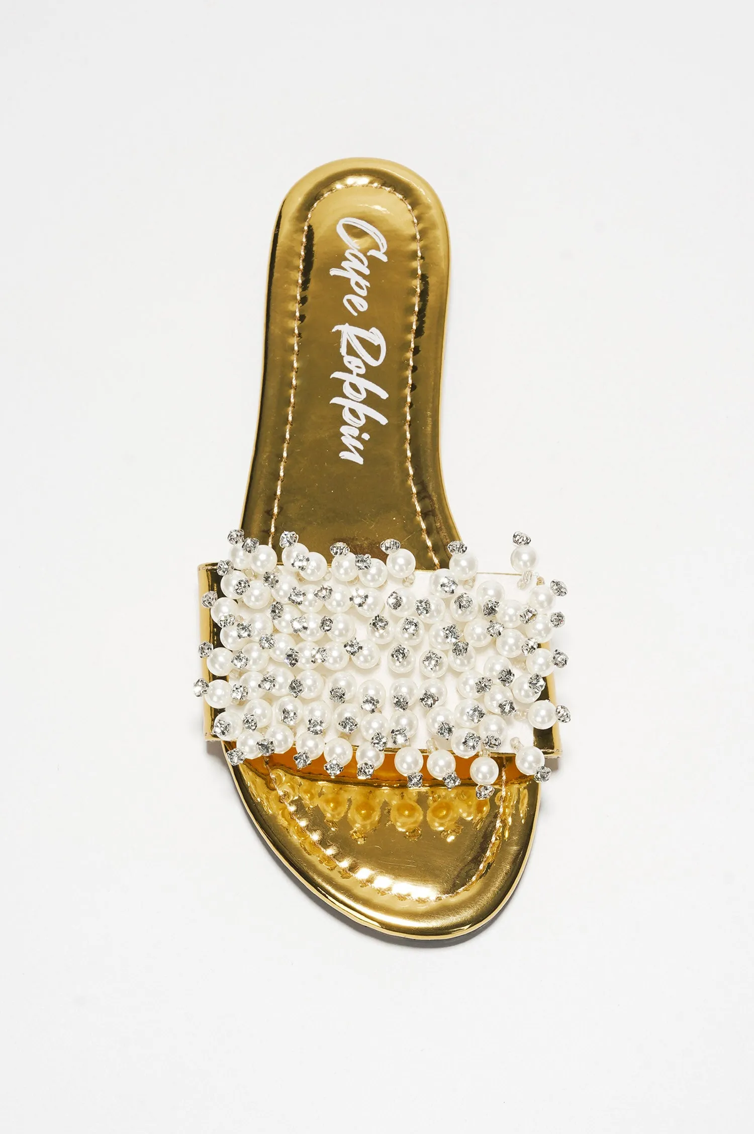 Fara Glamorous Pearl Embellished Round Toe Slip On Sandals - Gold sold by Cape Robbin product image thumbnail 4