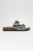 Zarla Rhinestone Buckle Open Cork Sandals - Black sold by Cape Robbin