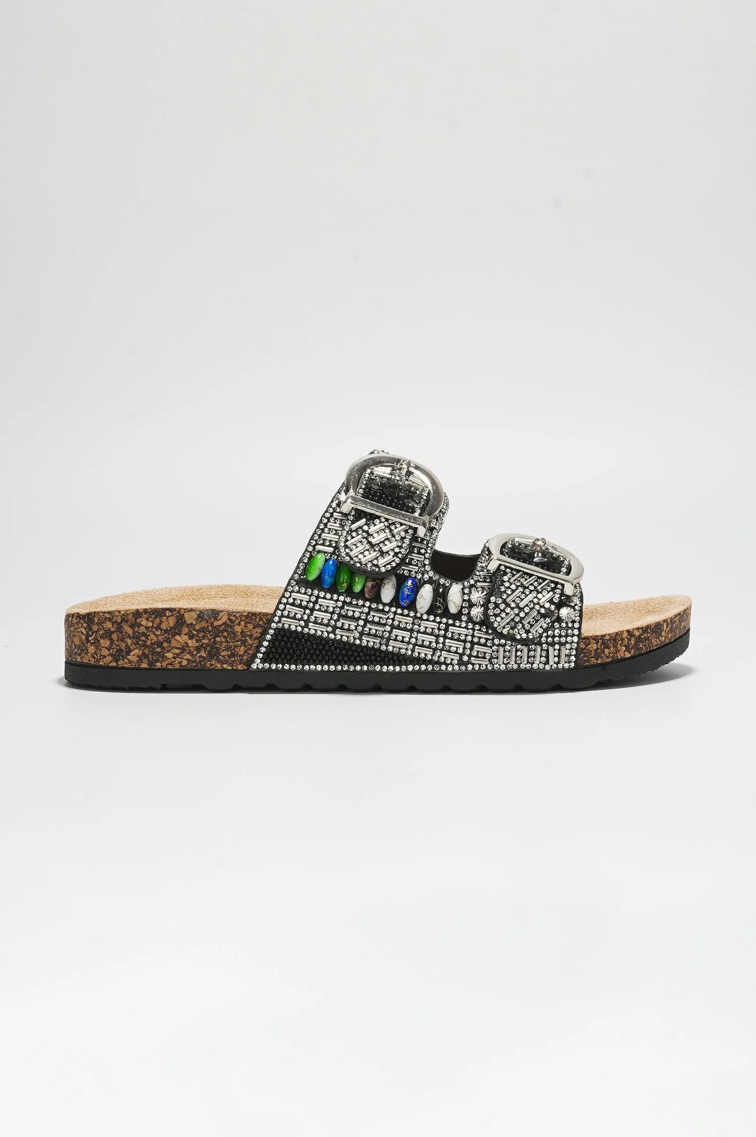 Zarla Rhinestone Buckle Open Cork Sandals - Black sold by Cape Robbin product image thumbnail 3