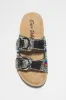 Zarla Rhinestone Buckle Open Cork Sandals - Black sold by Cape Robbin