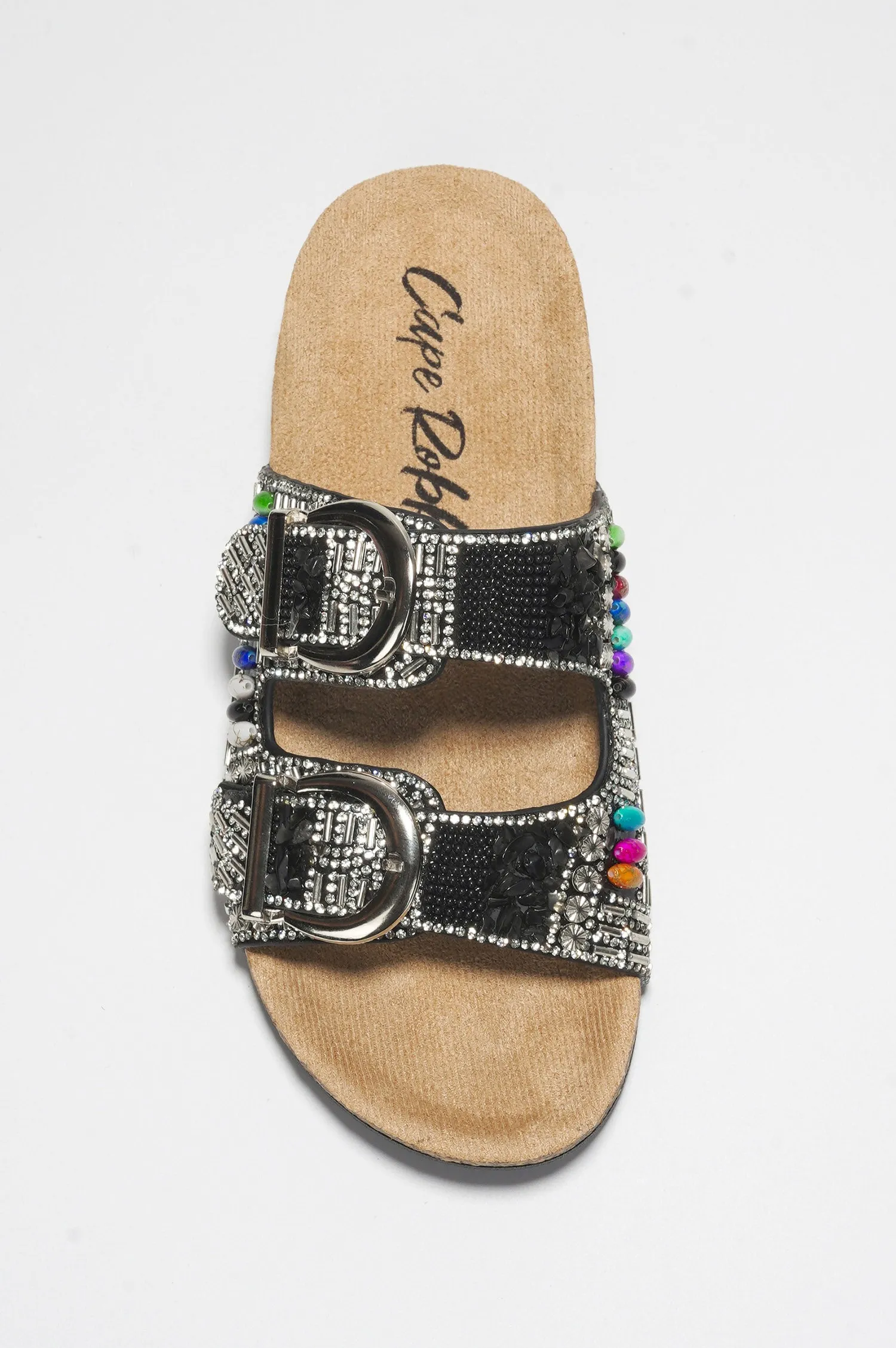 Zarla Rhinestone Buckle Open Cork Sandals - Black sold by Cape Robbin product image thumbnail 4