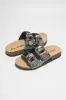 Zarla Rhinestone Buckle Open Cork Sandals - Black sold by Cape Robbin