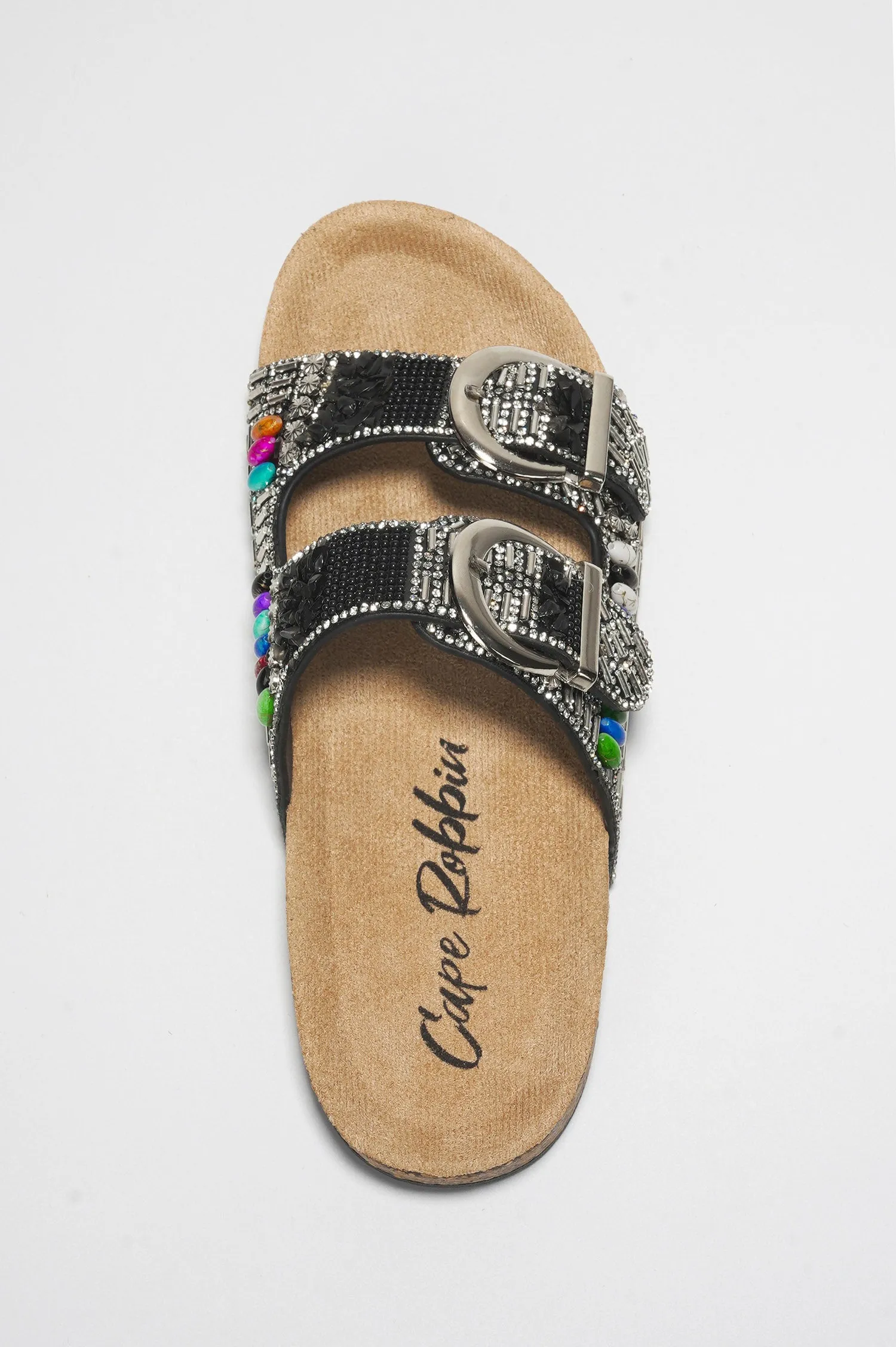 Zarla Rhinestone Buckle Open Cork Sandals - Black sold by Cape Robbin product image thumbnail 5