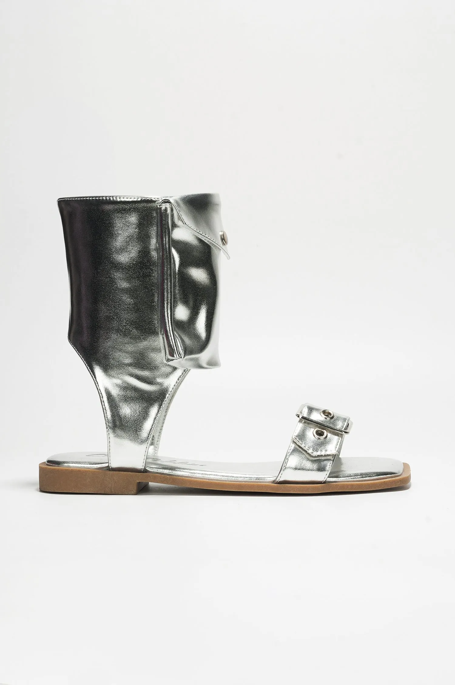 Natalie Metallic Pouch Buckle Ankle Strap Square Toe Sandals - Silver sold by Cape Robbin product image thumbnail 3