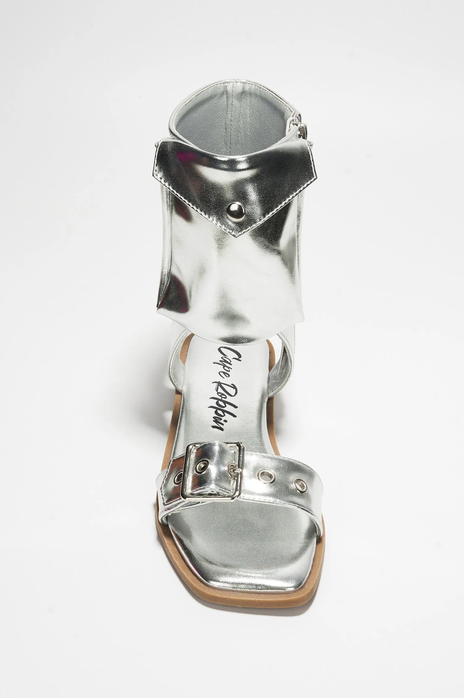 Natalie Metallic Pouch Buckle Ankle Strap Square Toe Sandals - Silver sold by Cape Robbin product image thumbnail 4