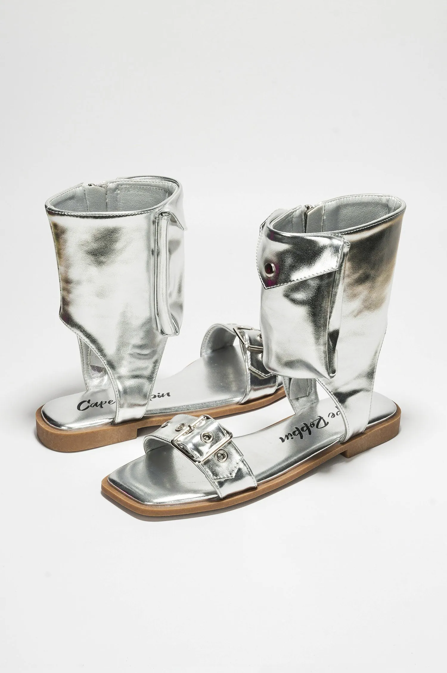 Natalie Metallic Pouch Buckle Ankle Strap Square Toe Sandals - Silver sold by Cape Robbin product image thumbnail 2