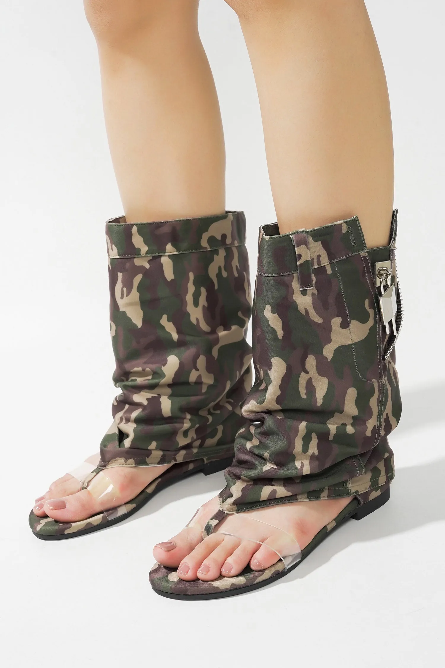 Sari Slouchy Sandals With Zipper Detail - Camouflage sold by Cape Robbin product image thumbnail 3