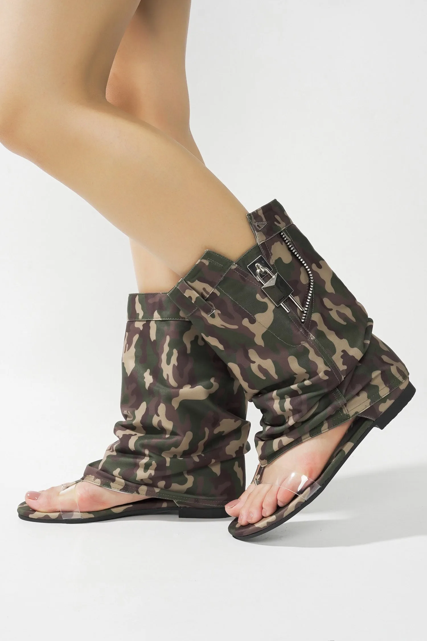Sari Slouchy Sandals With Zipper Detail - Camouflage sold by Cape Robbin product image thumbnail 2