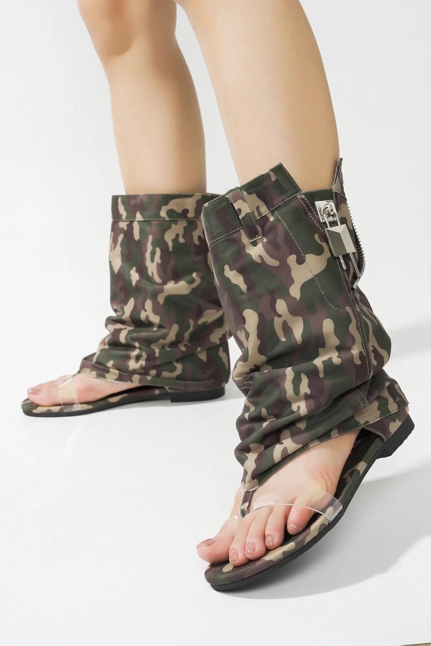 Sari Slouchy Sandals With Zipper Detail - Camouflage sold by Cape Robbin product image thumbnail 4