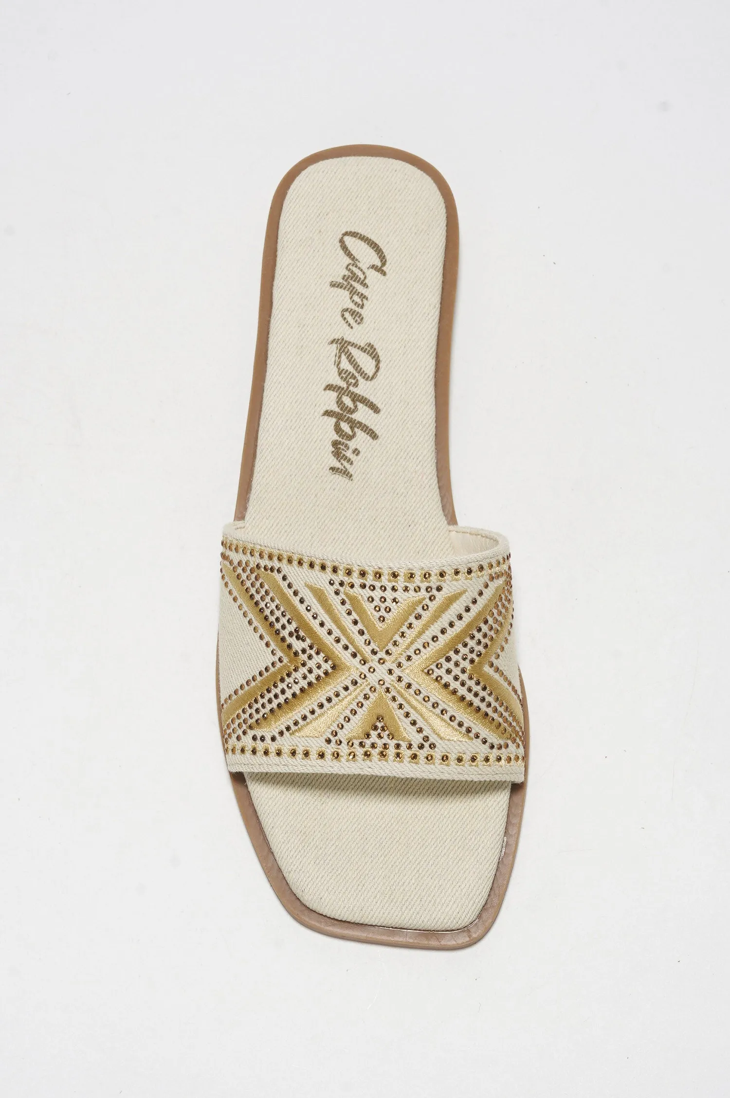 Anthe Rhinestone Embroidery Square Toe Slide Sandals - Beige sold by Cape Robbin product image thumbnail 4