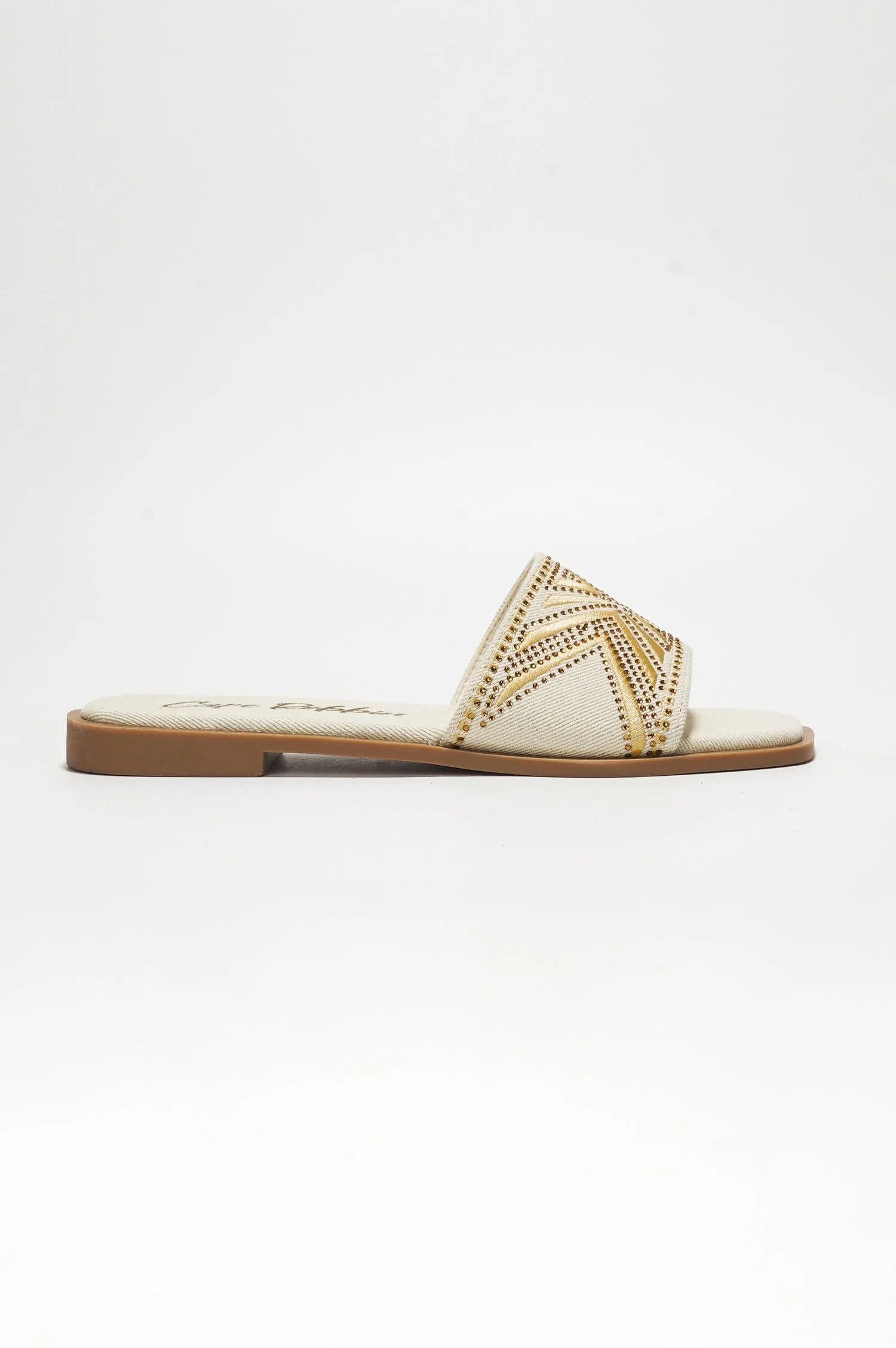 Anthe Rhinestone Embroidery Square Toe Slide Sandals - Beige sold by Cape Robbin product image thumbnail 3