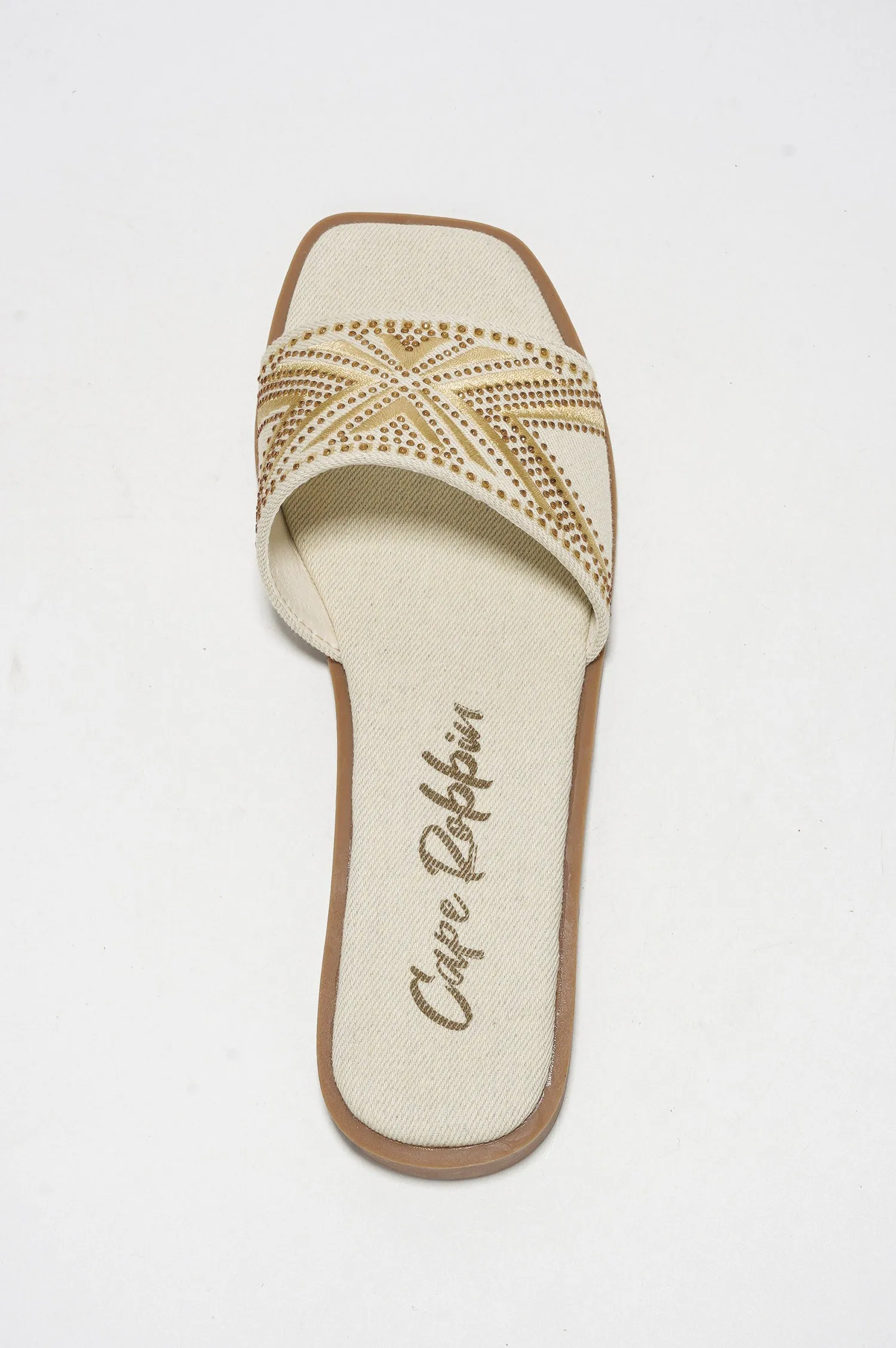 Anthe Rhinestone Embroidery Square Toe Slide Sandals - Beige sold by Cape Robbin product image thumbnail 5