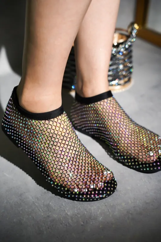 Fantasia Rhinestone Mesh Flat Sandals - Black sold by Cape Robbin