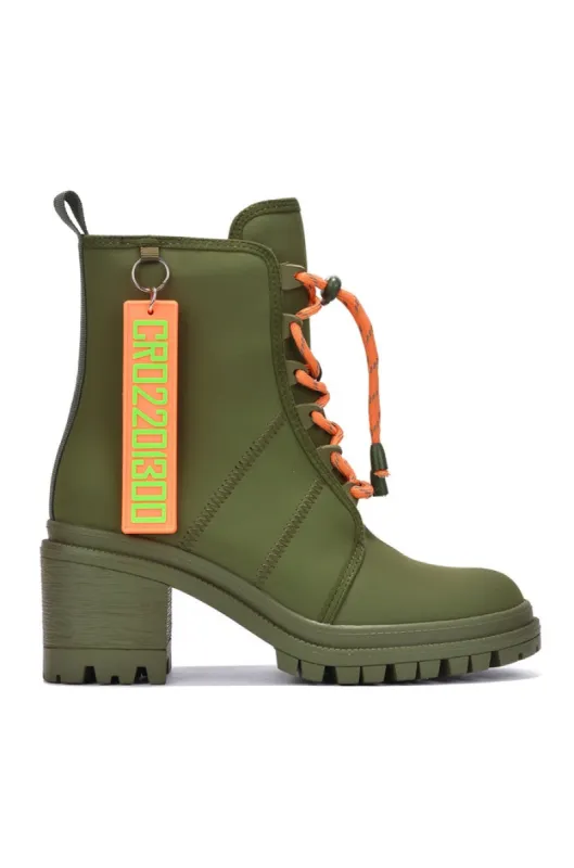 Satarlet Round Toe Lug Block Heel Booties - Olive sold by Cape Robbin