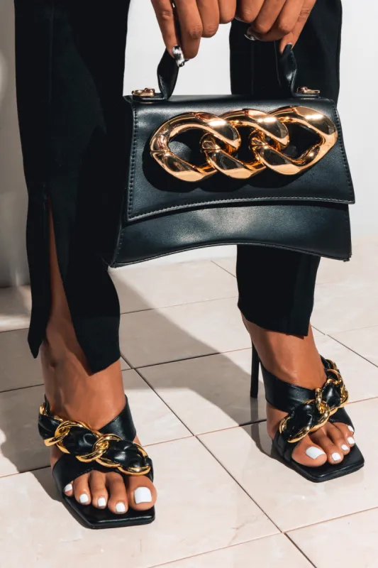 Dejavu Chain Square Toe Skinny High Heels - Black sold by Cape Robbin