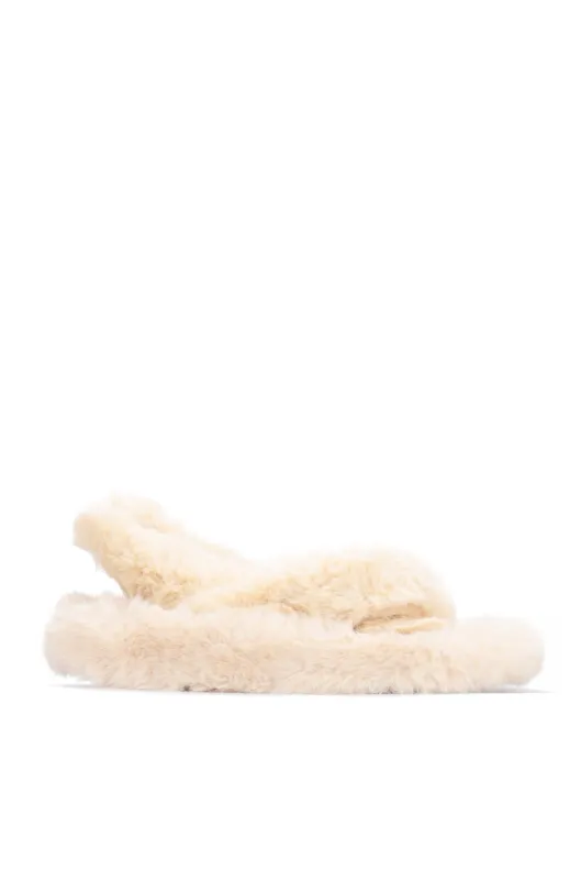 TEAK Cozy Comfort Furry Sandals - Nude sold by Cape Robbin