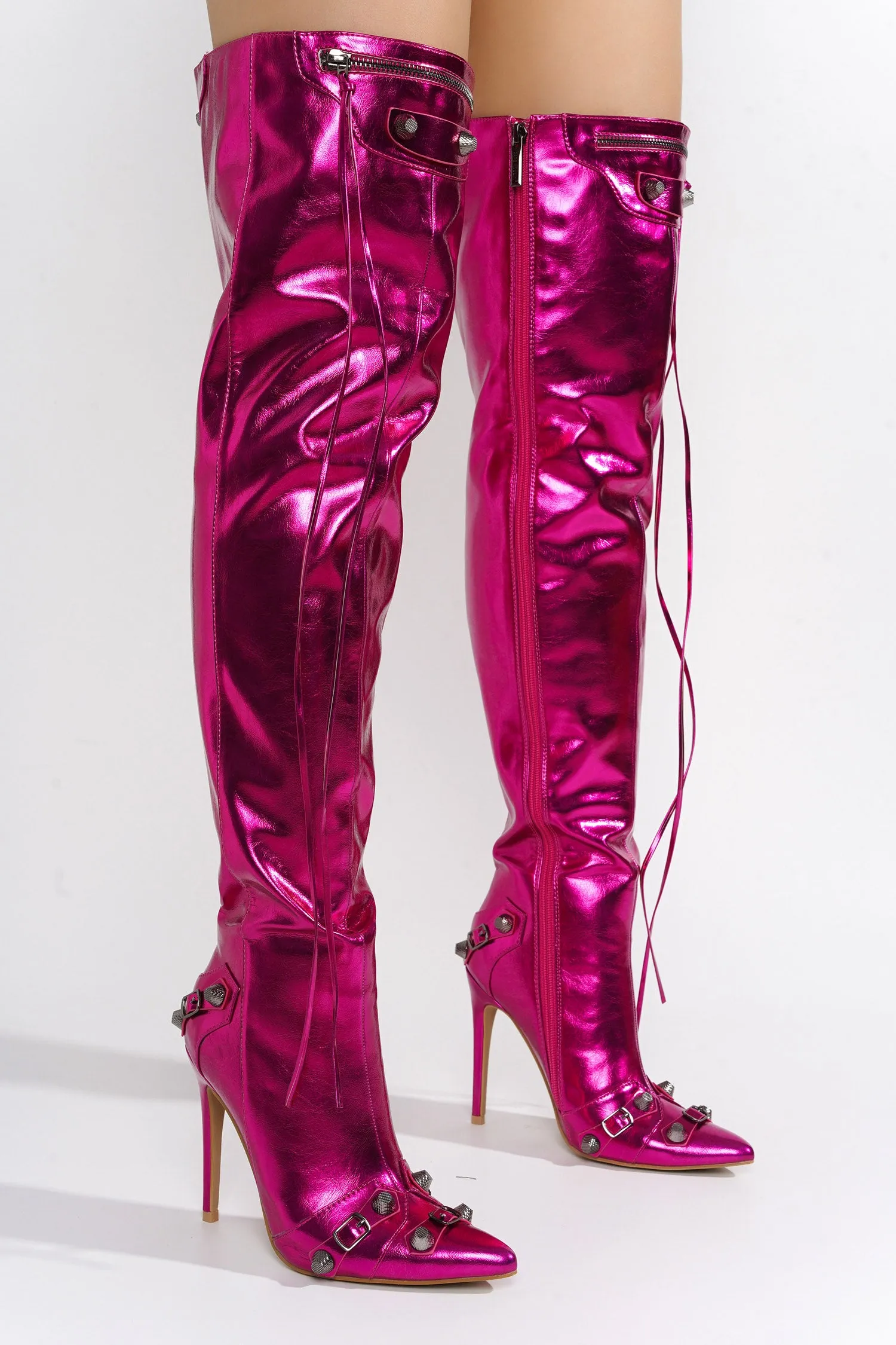 Pofin-2 Metallic Thigh High Pointy Toe Boots - Pink sold by Cape Robbin product image thumbnail 5