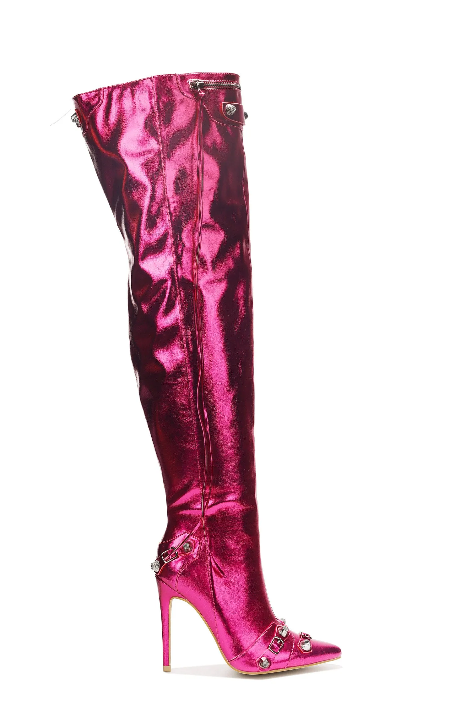 Pofin-2 Metallic Thigh High Pointy Toe Boots - Pink sold by Cape Robbin product image thumbnail 2