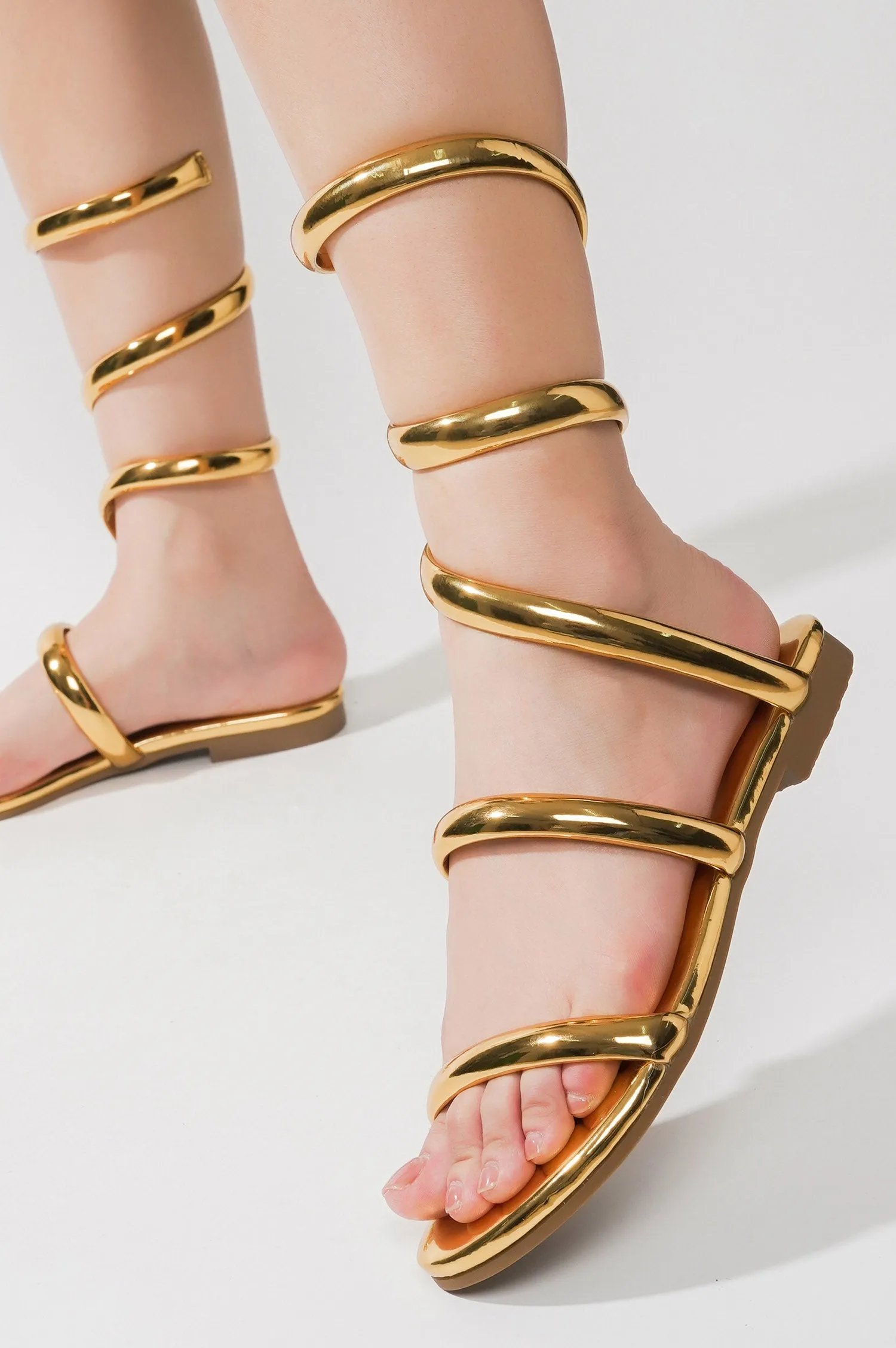 Rozele Wraparound Metallic Finish Flat Sandals - Gold sold by Cape Robbin product image thumbnail 5