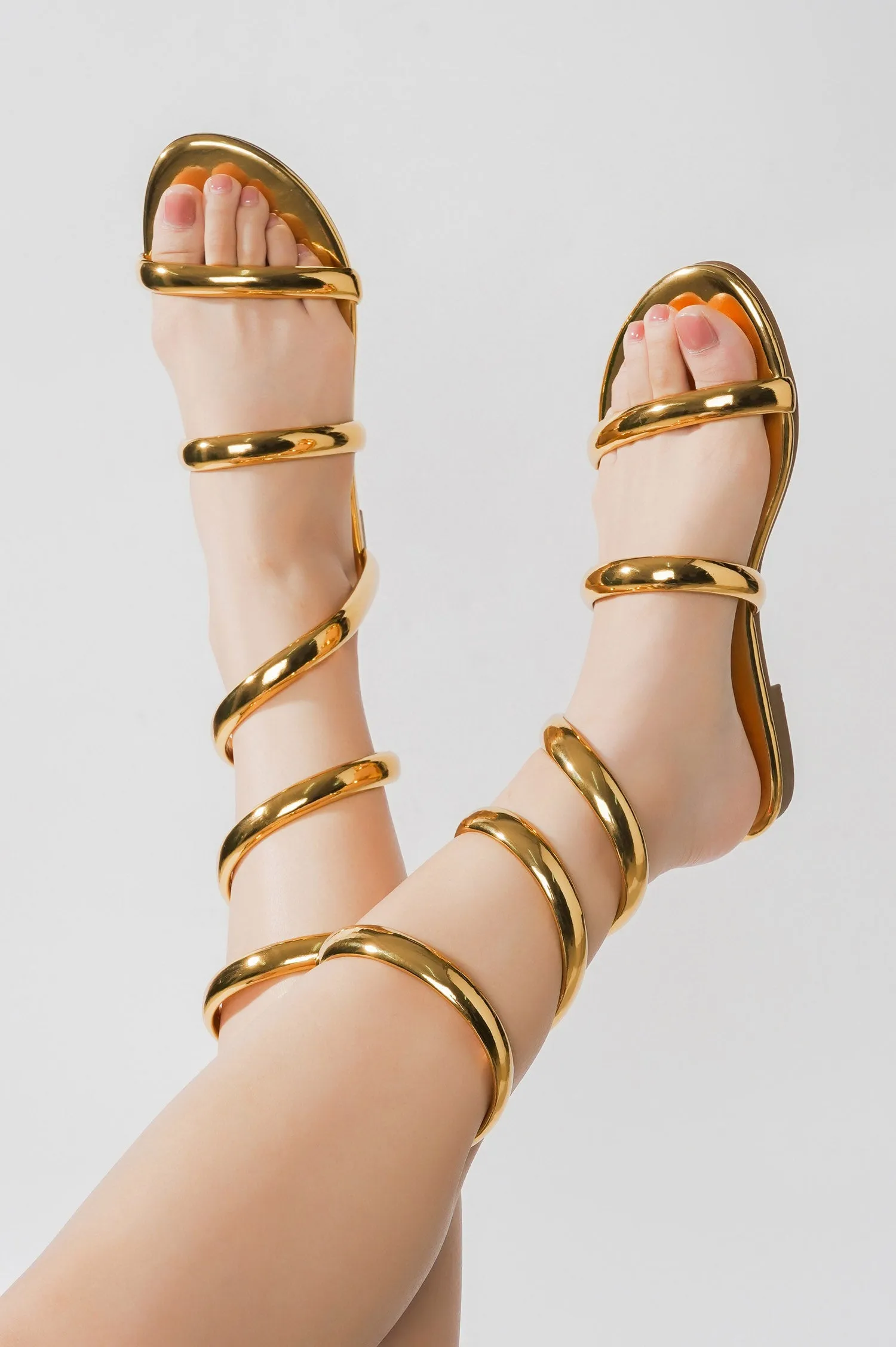 Rozele Wraparound Metallic Finish Flat Sandals - Gold sold by Cape Robbin product image thumbnail 2