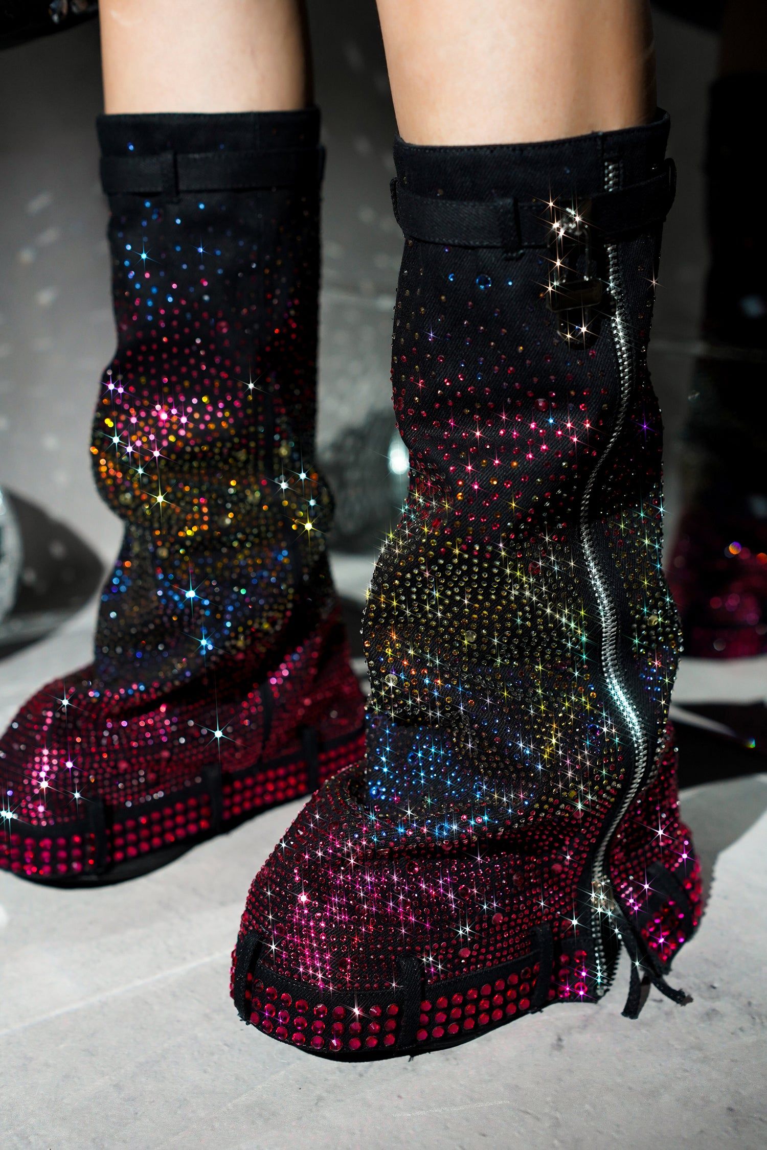 Kastel Denim Rainbow Rhinestone Platform Boots - Multicolor sold by Cape Robbin