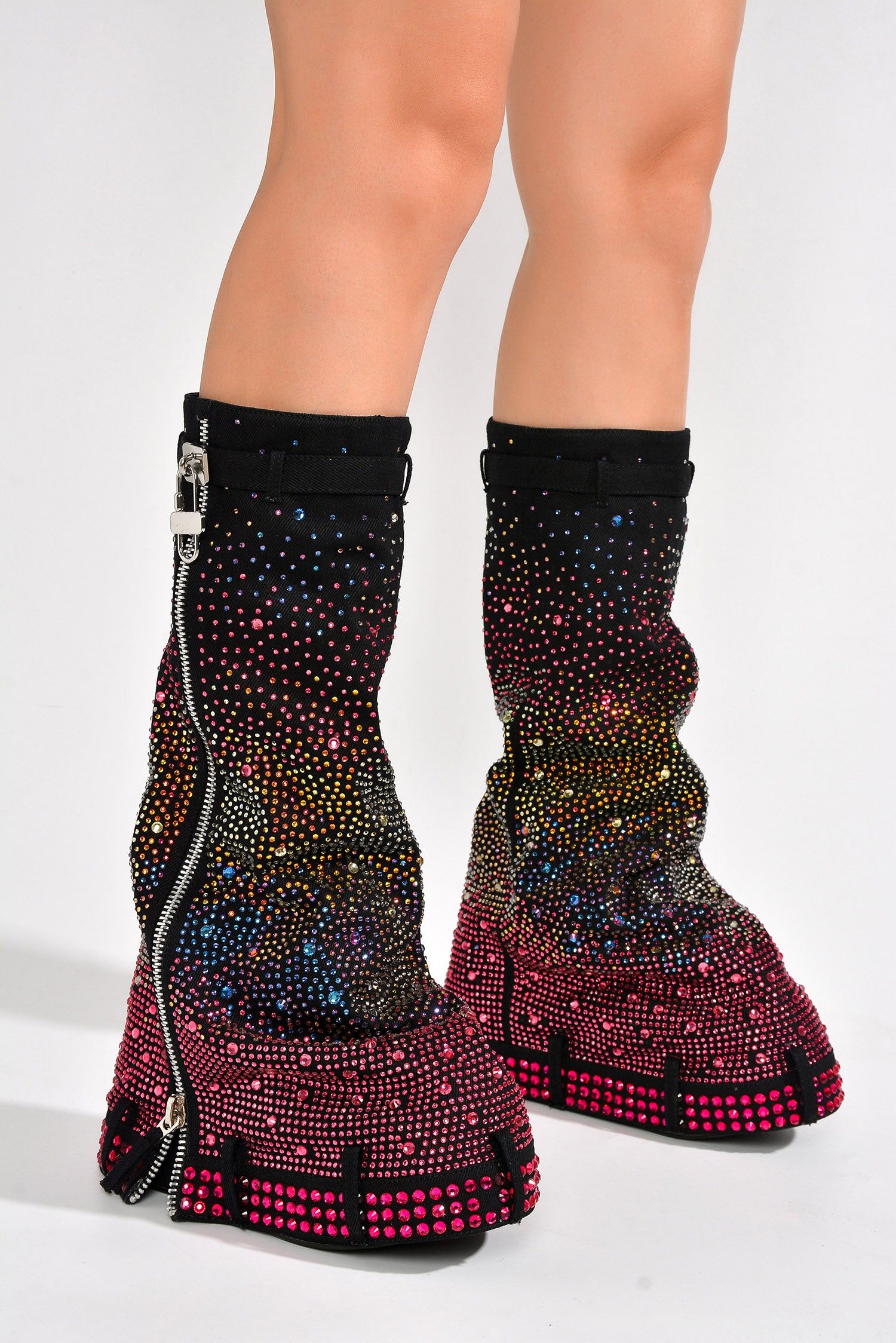 Kastel Denim Rainbow Rhinestone Platform Boots - Multicolor sold by Cape Robbin product image thumbnail 5