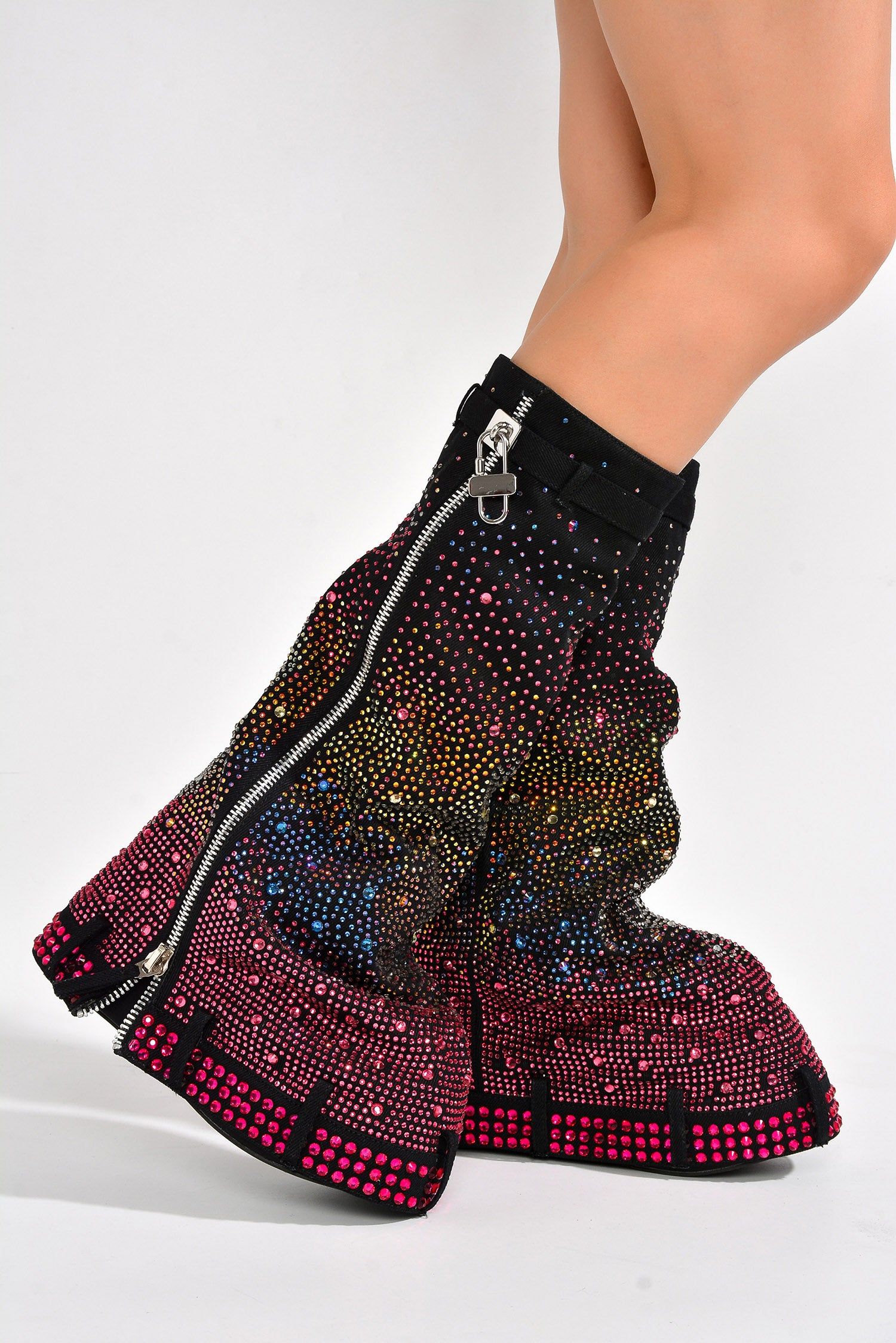 Kastel Denim Rainbow Rhinestone Platform Boots - Multicolor sold by Cape Robbin product image thumbnail 4