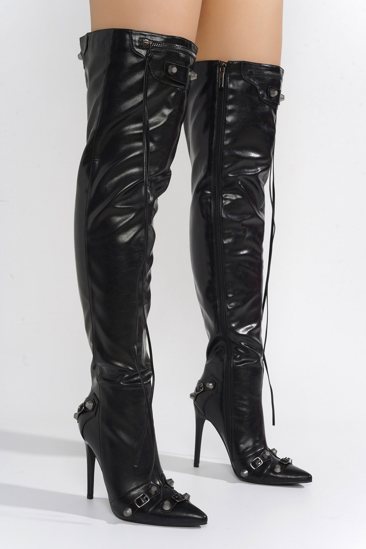 Pofin-2 Metallic Thigh High Pointy Toe Boots - Black sold by Cape Robbin product image thumbnail 3