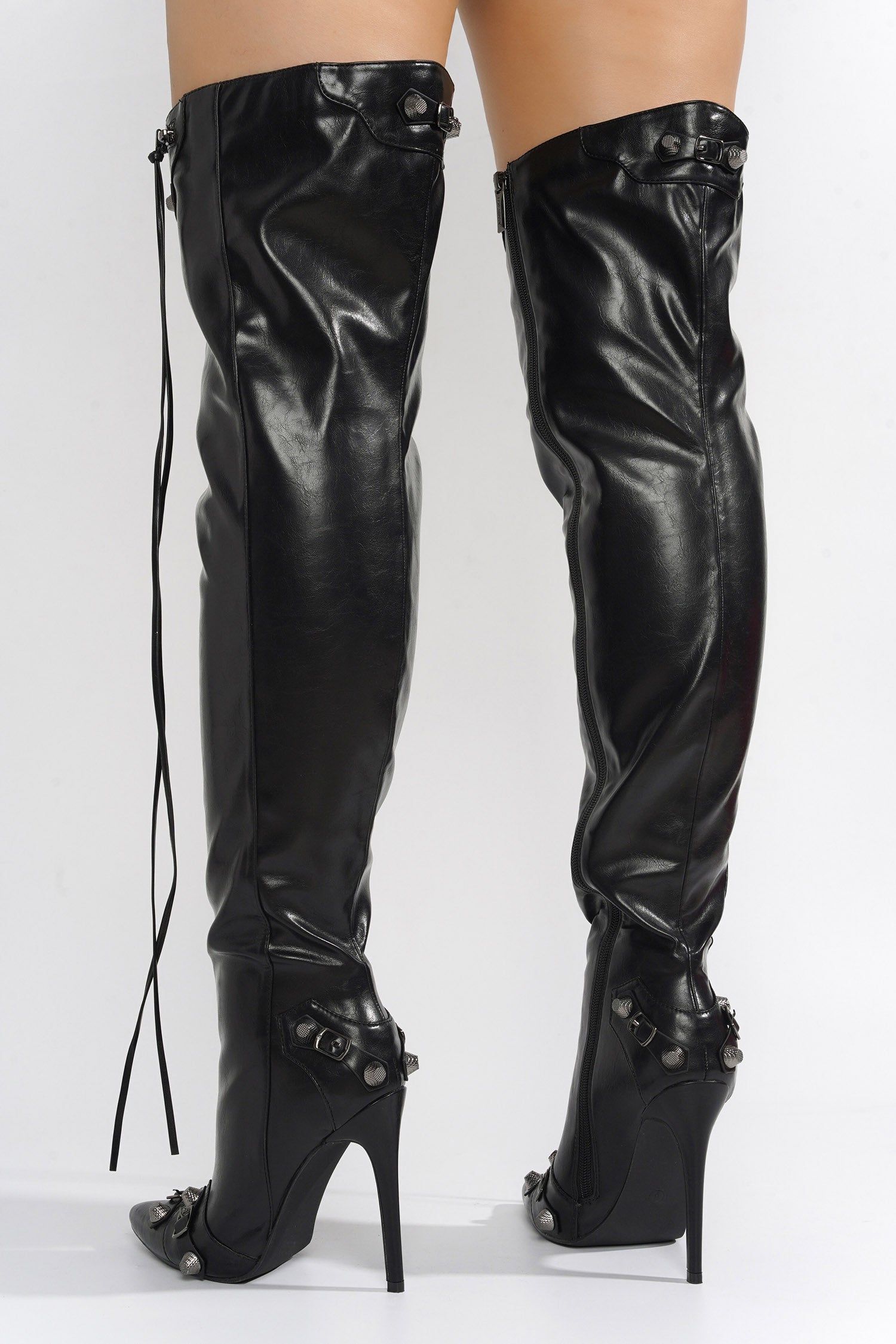 Pofin-2 Metallic Thigh High Pointy Toe Boots - Black sold by Cape Robbin product image thumbnail 5