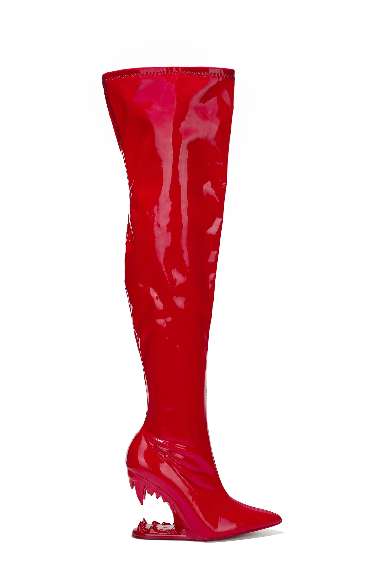 Baku Patent Thigh-High Boots Bite Heel - Red sold by Cape Robbin product image thumbnail 2