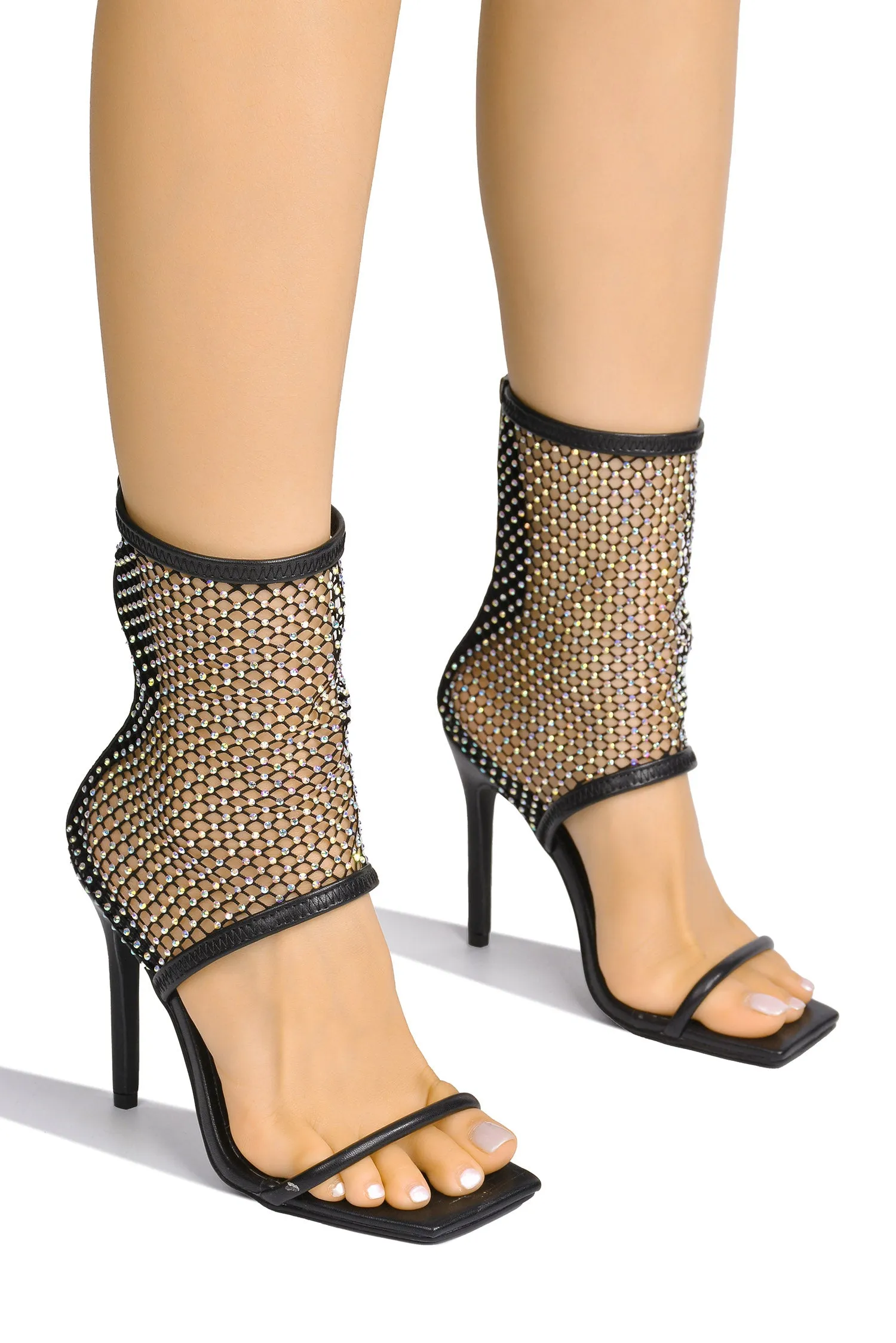 Desant Open Toe Rhinestone Crusted Mesh High Heels - Black sold by Cape Robbin product image thumbnail 3
