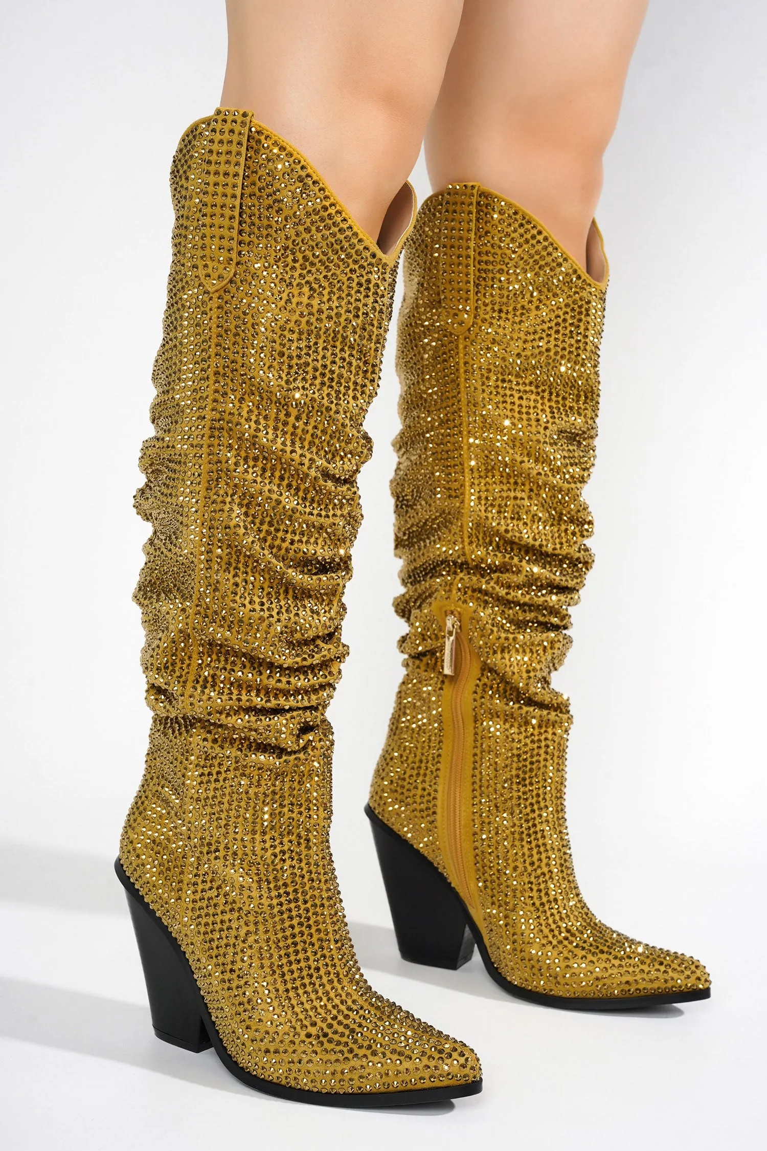 Diamante Pointed Toe Rhinestone Boots - Black - Gold sold by Cape Robbin product image thumbnail 5