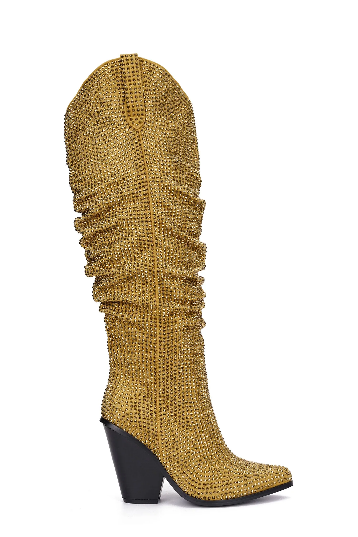 Diamante Pointed Toe Rhinestone Boots - Black - Gold sold by Cape Robbin product image thumbnail 2