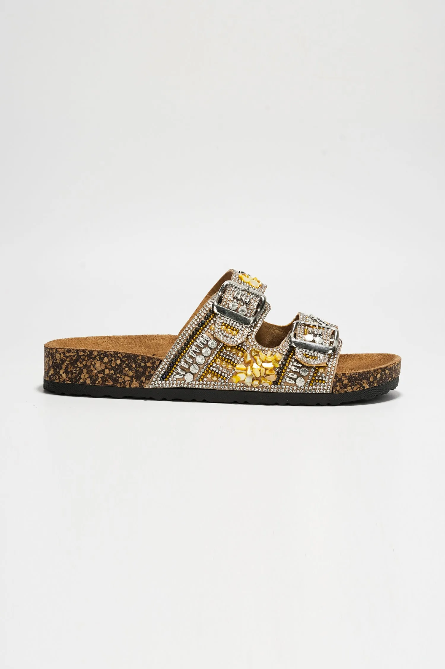 Danita Rhinestone Buckle Cork Sandals - Gold sold by Cape Robbin product image thumbnail 3