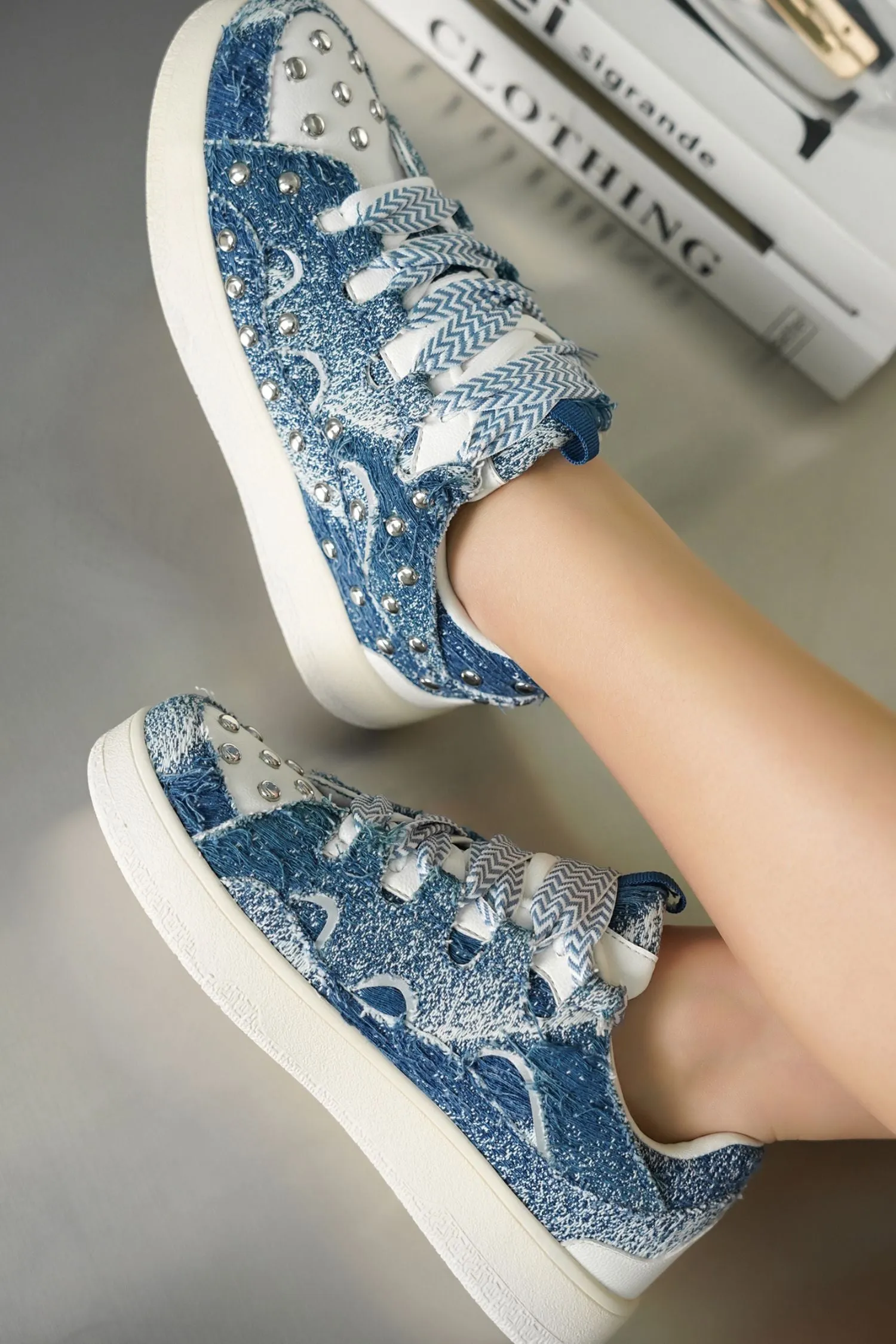 Rani studded Lace-up Sneaker - Denim sold by Cape Robbin