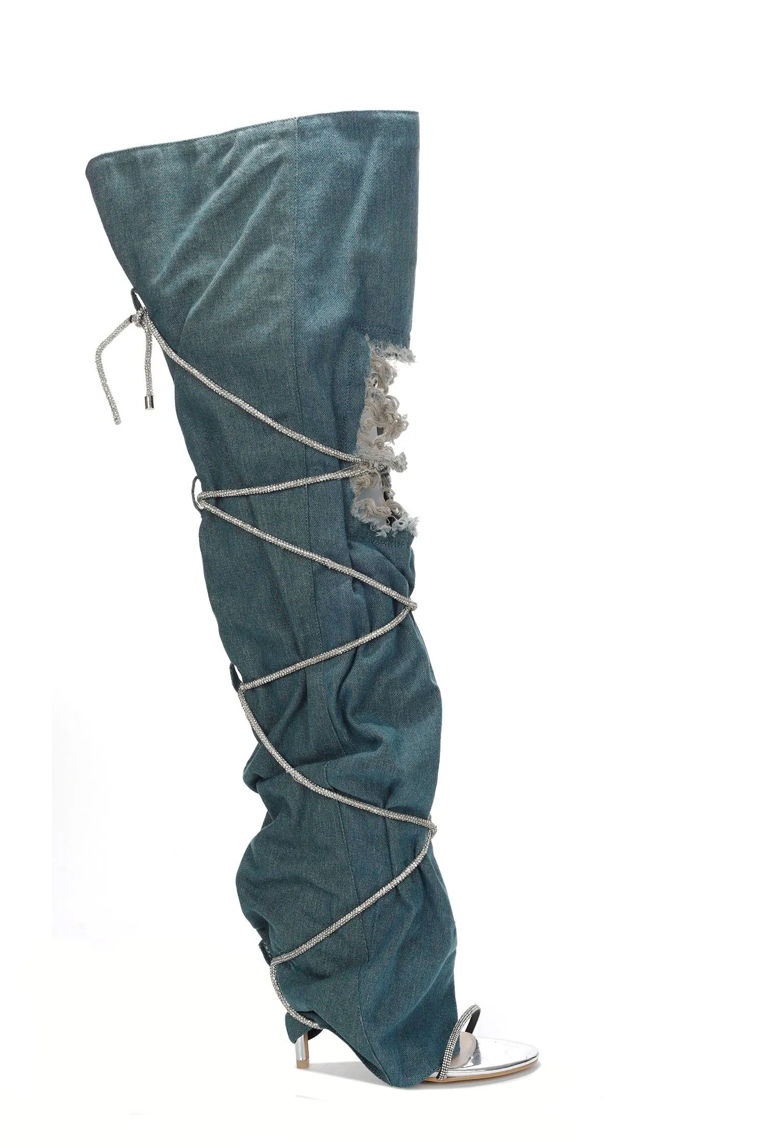 Nobu Rhinestone Thigh-High Denim Booties - Blue sold by Cape Robbin product image thumbnail 2