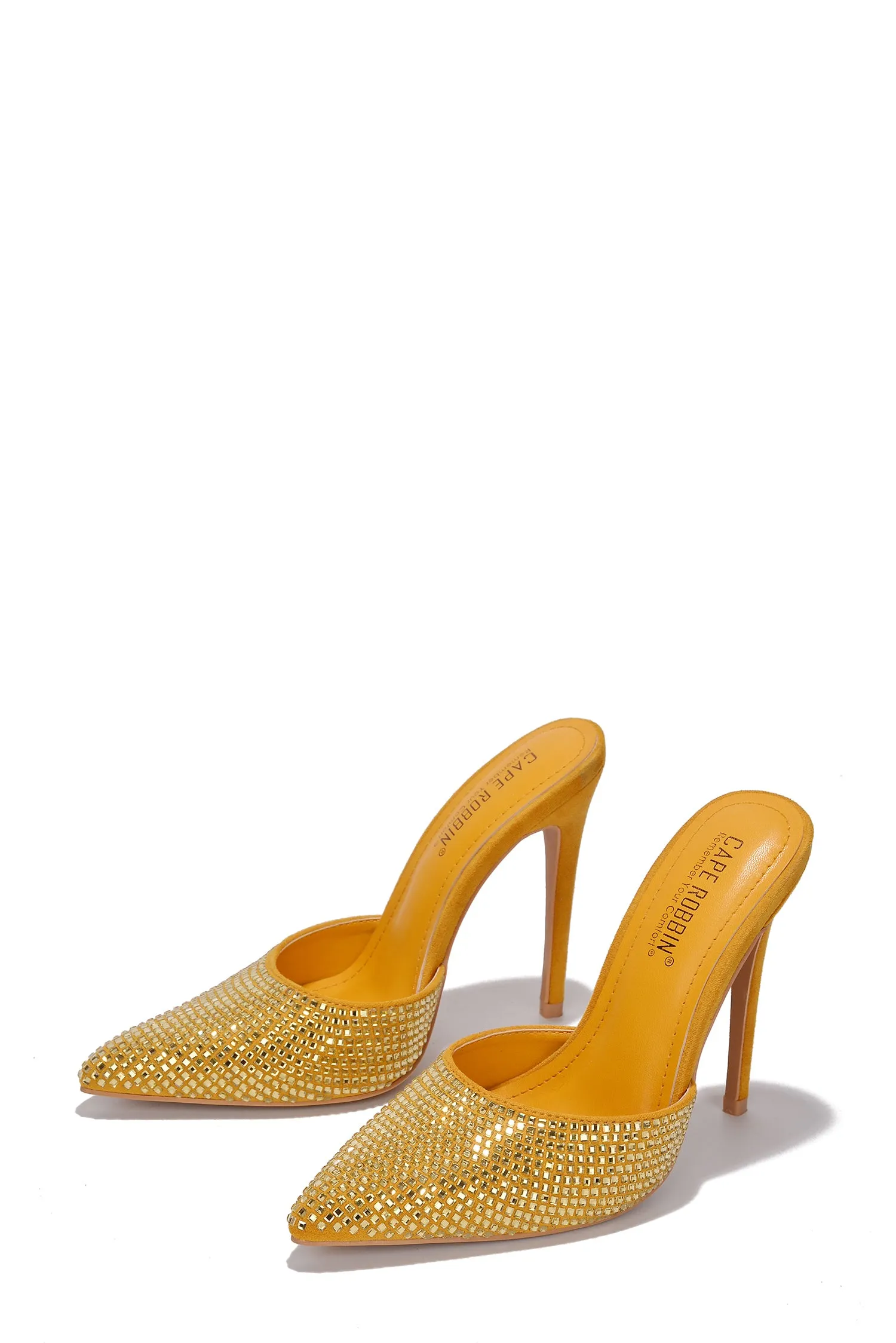 Klayton Embellished Suede Pointy Toe Heels - Mustard sold by Cape Robbin product image thumbnail 3