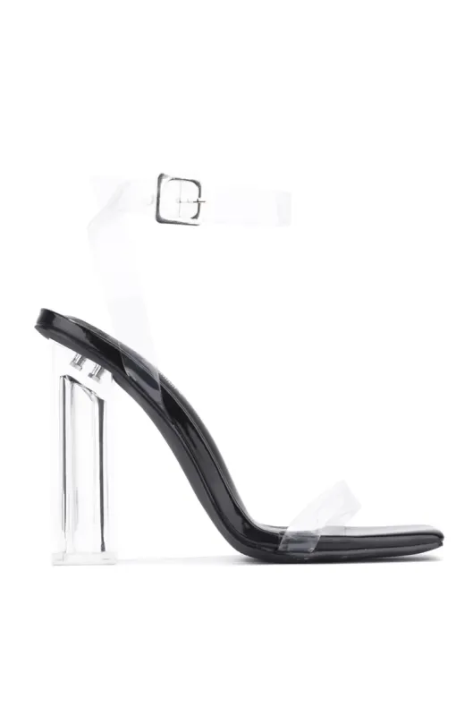 Lula Clear Square Toe Block High Heels - Black sold by Cape Robbin