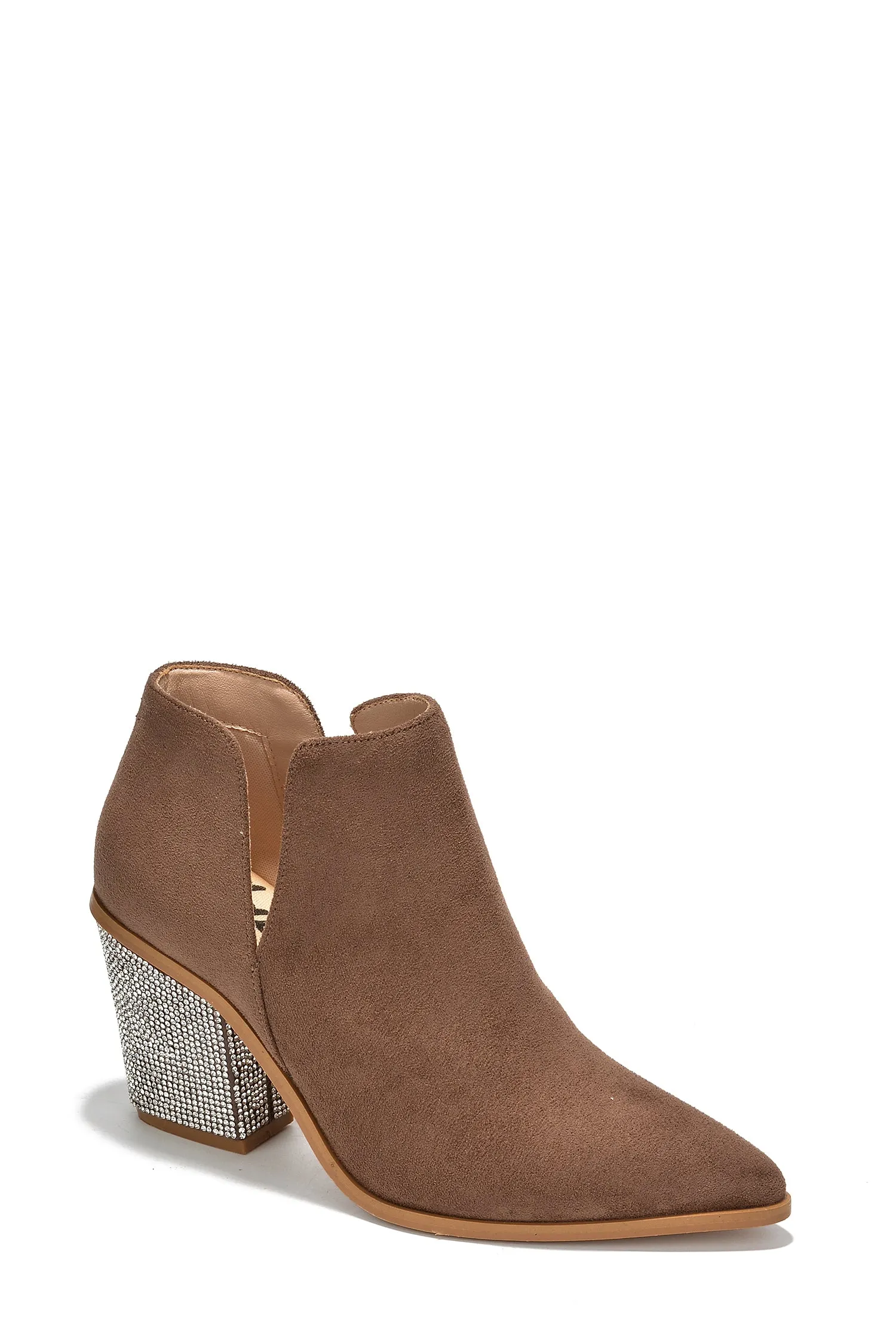Prague Rhinestone Heel Suede Ankle Booties - Taupe sold by Cape Robbin product image thumbnail 2