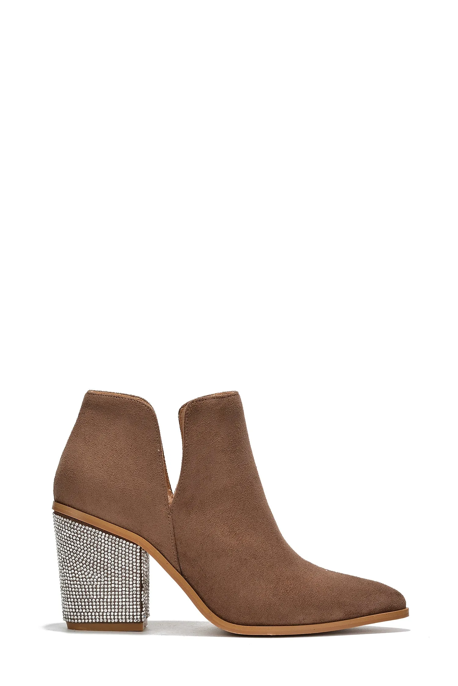 Prague Rhinestone Heel Suede Ankle Booties - Taupe sold by Cape Robbin product image thumbnail 3