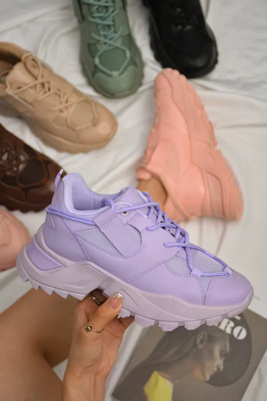 Kelia Round Toe Lug Platform Low Cut Sneakers - Lilac sold by Cape Robbin