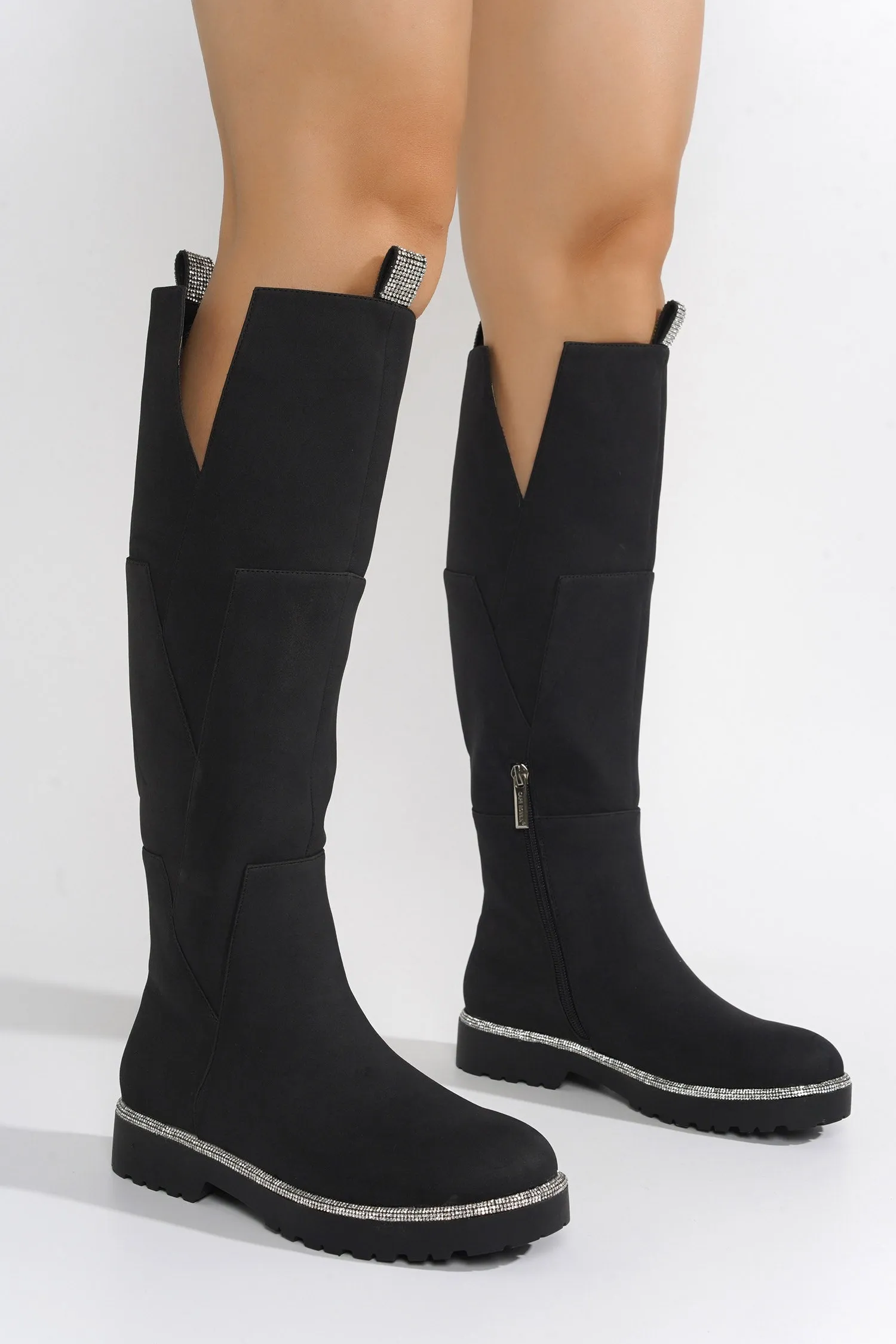 Aldea Rhinestone Pull Tabs Knee High Boots - Black sold by Cape Robbin product image thumbnail 5