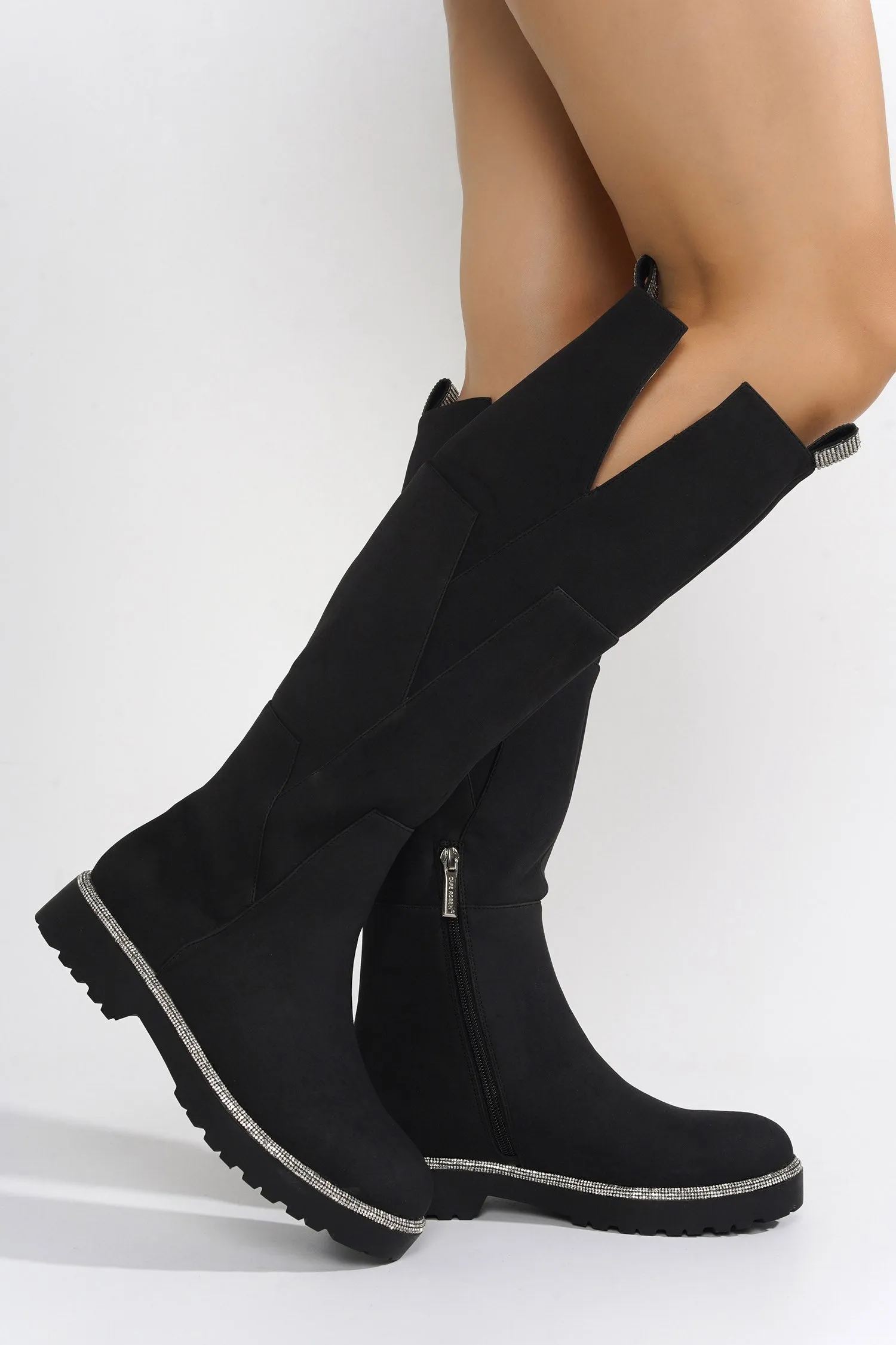 Aldea Rhinestone Pull Tabs Knee High Boots - Black sold by Cape Robbin product image thumbnail 4