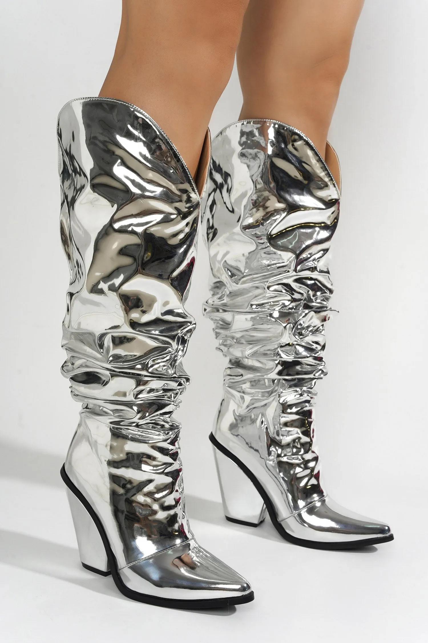 Hanarin Metallic Mid Block Heel Booties - Silver sold by Cape Robbin product image thumbnail 5
