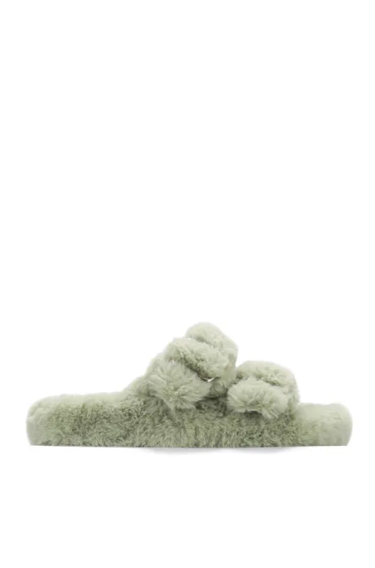 Marie Fur-Coated Buckled Slide-On Sandals - Sage sold by Cape Robbin