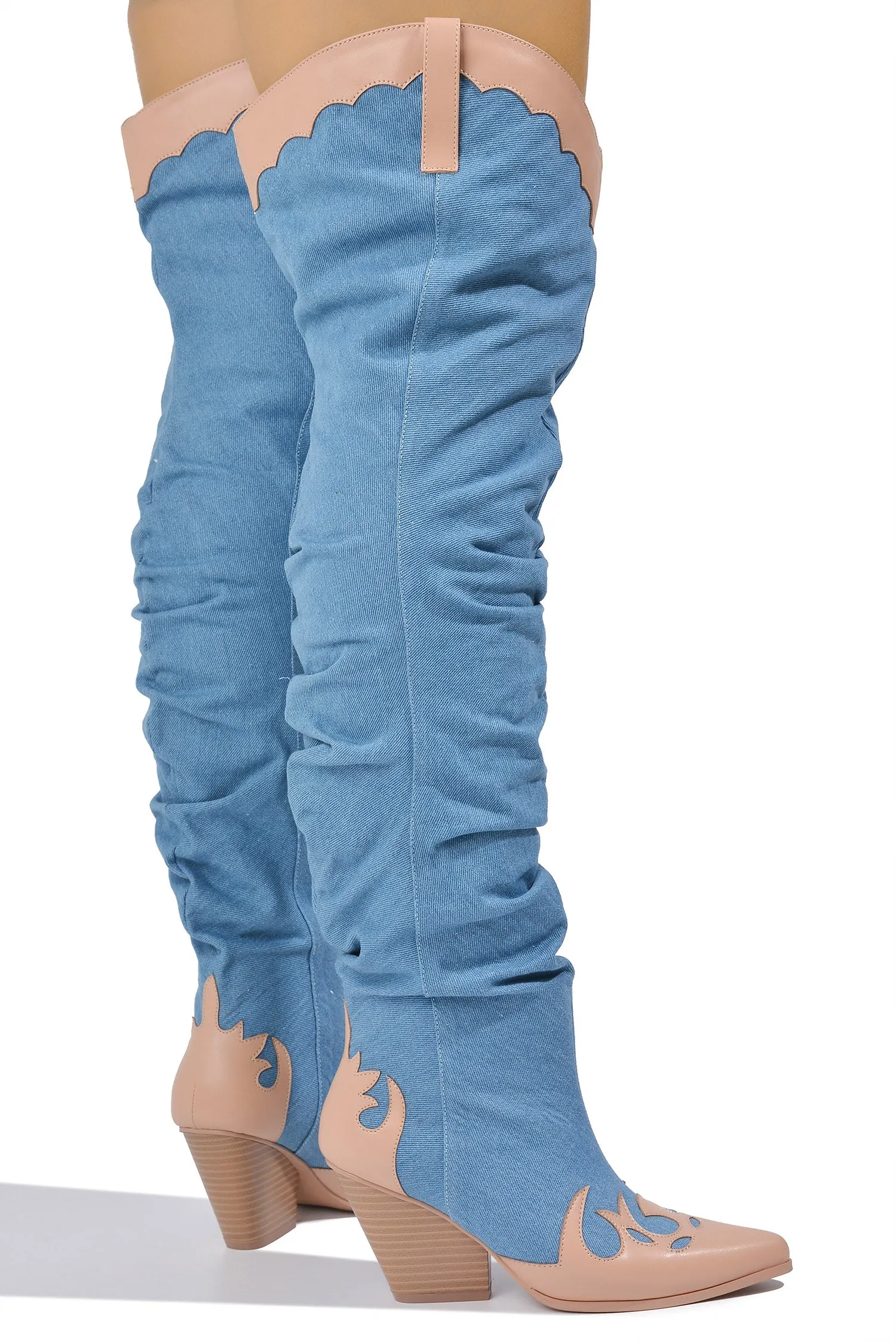 Jeans Over-the-Knee Cowgirl Style Western Boots - Denim sold by Cape Robbin product image thumbnail 4