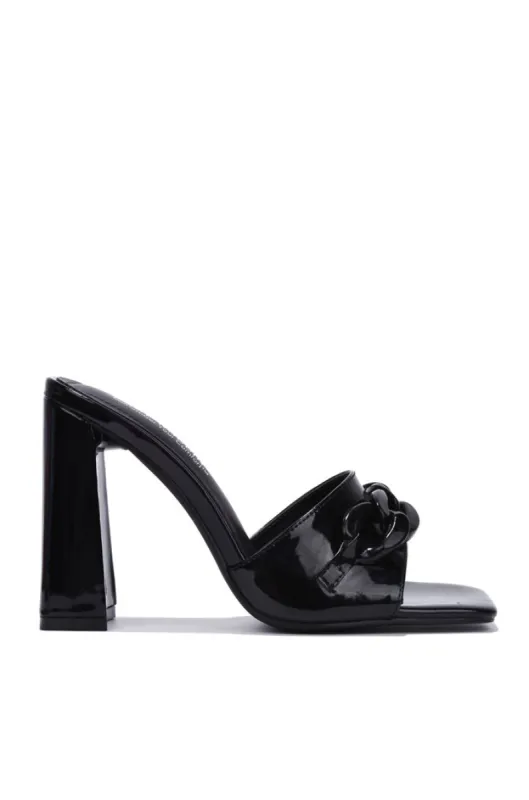 Letita Chain Square Toe Block Heels - Black sold by Cape Robbin