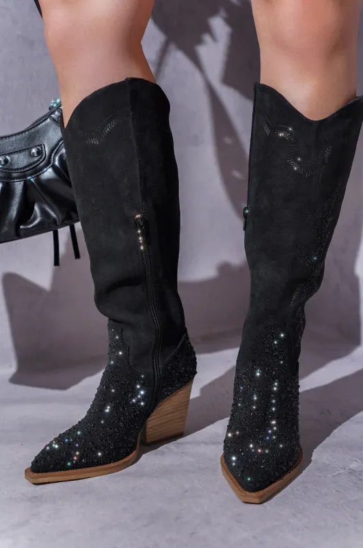 Anniston Rhinestone Pointy Toe Cowboy Boots - Black sold by Cape Robbin