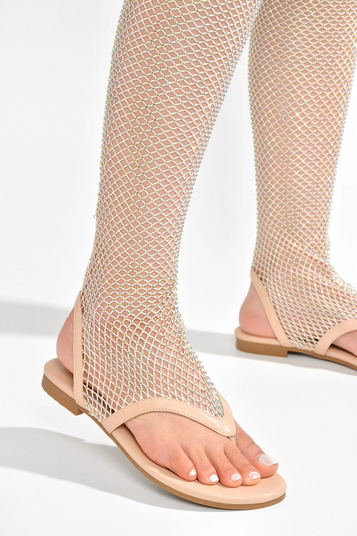 Hude Rhinestone Mesh Thigh High Flat Sandals - Nude sold by Cape Robbin product image thumbnail 5